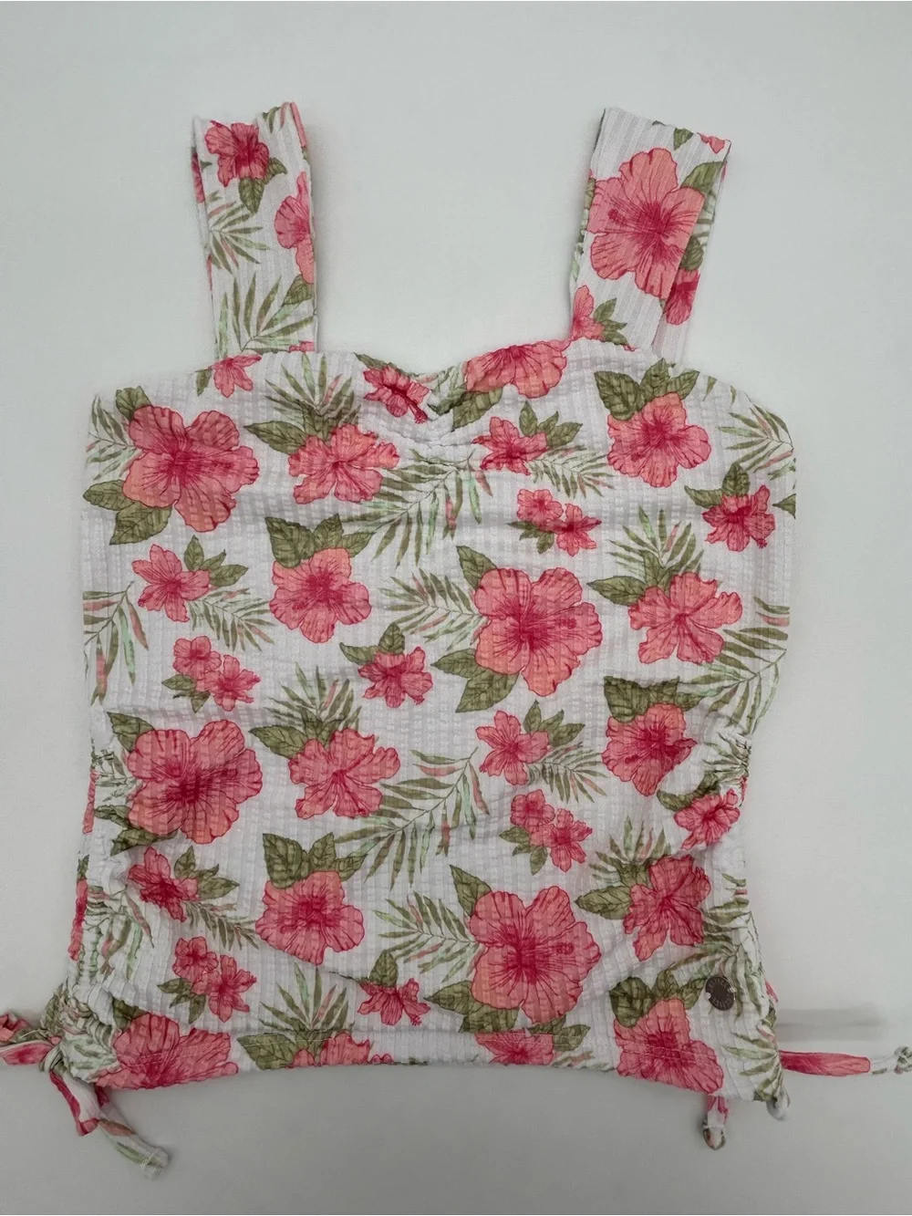 Girls Justice White Cami with Pink Floral Print Size S (7/8)